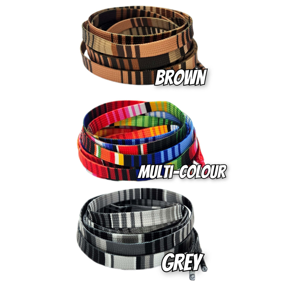 Mexico Blanket Pattern Flat Shoelaces - 3 colours - Brown - Grey - Multi-Colour - For Dunk SB "P-Rod 1"